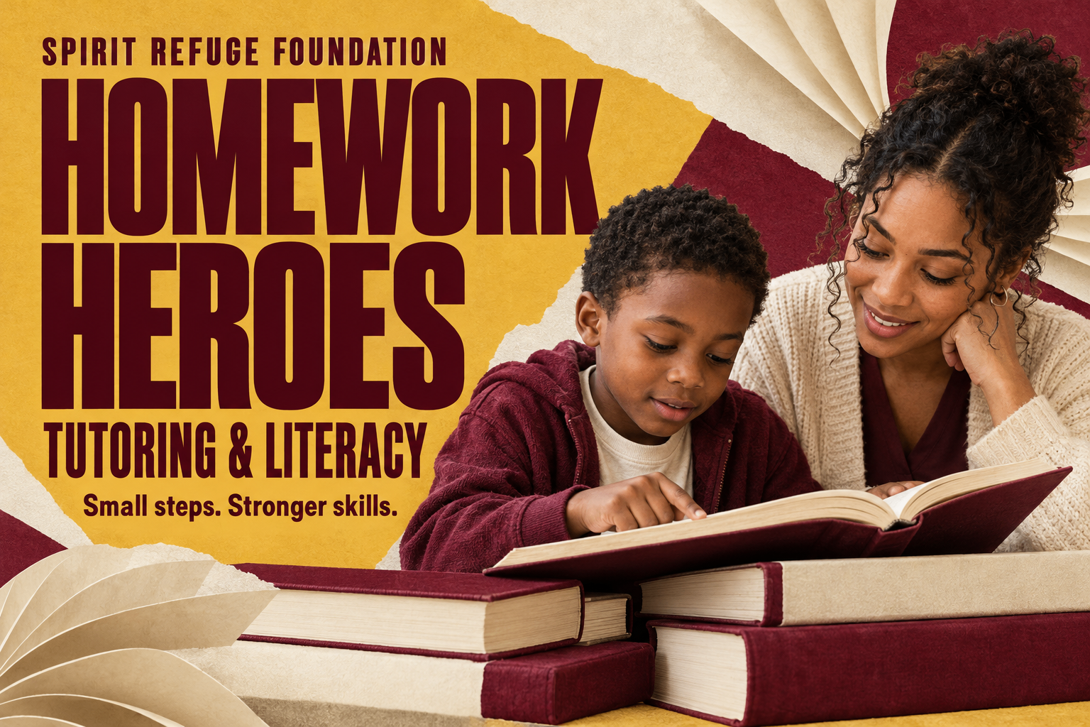 Homework Heroes tutoring and literacy banner: Small steps. Stronger skills.