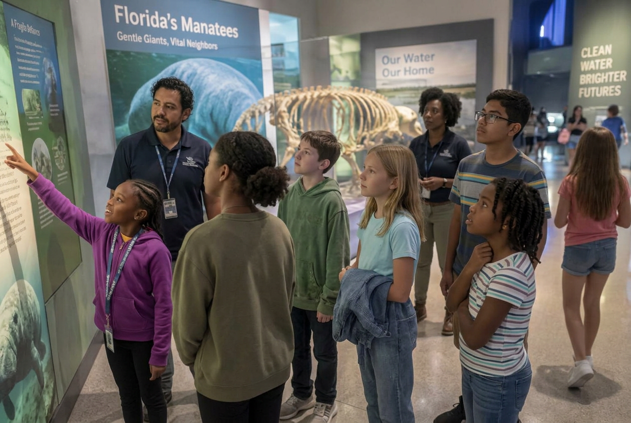 Diverse youth and adult volunteers on a museum outing